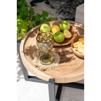 Plateau en bois avec bord tressé en raphia, pieds métalliques