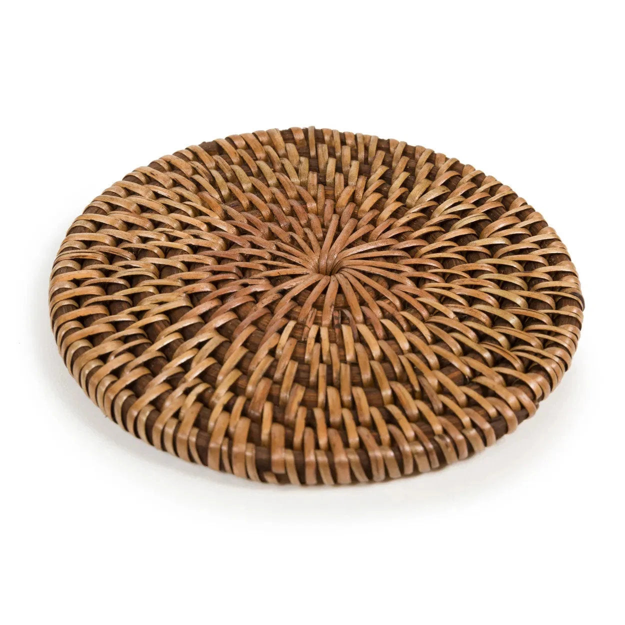 Dessous de verre rond en rotin marron de 11 cm, tissé à la main pour protéger la table