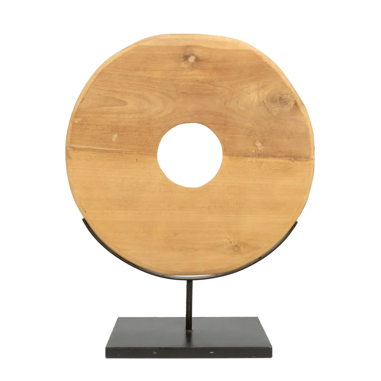 Sculpture en bois de donut sur support en métal pour décoration intérieure