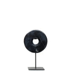 Disque en marbre noir sur support métallique élégant pour décoration ou exposition