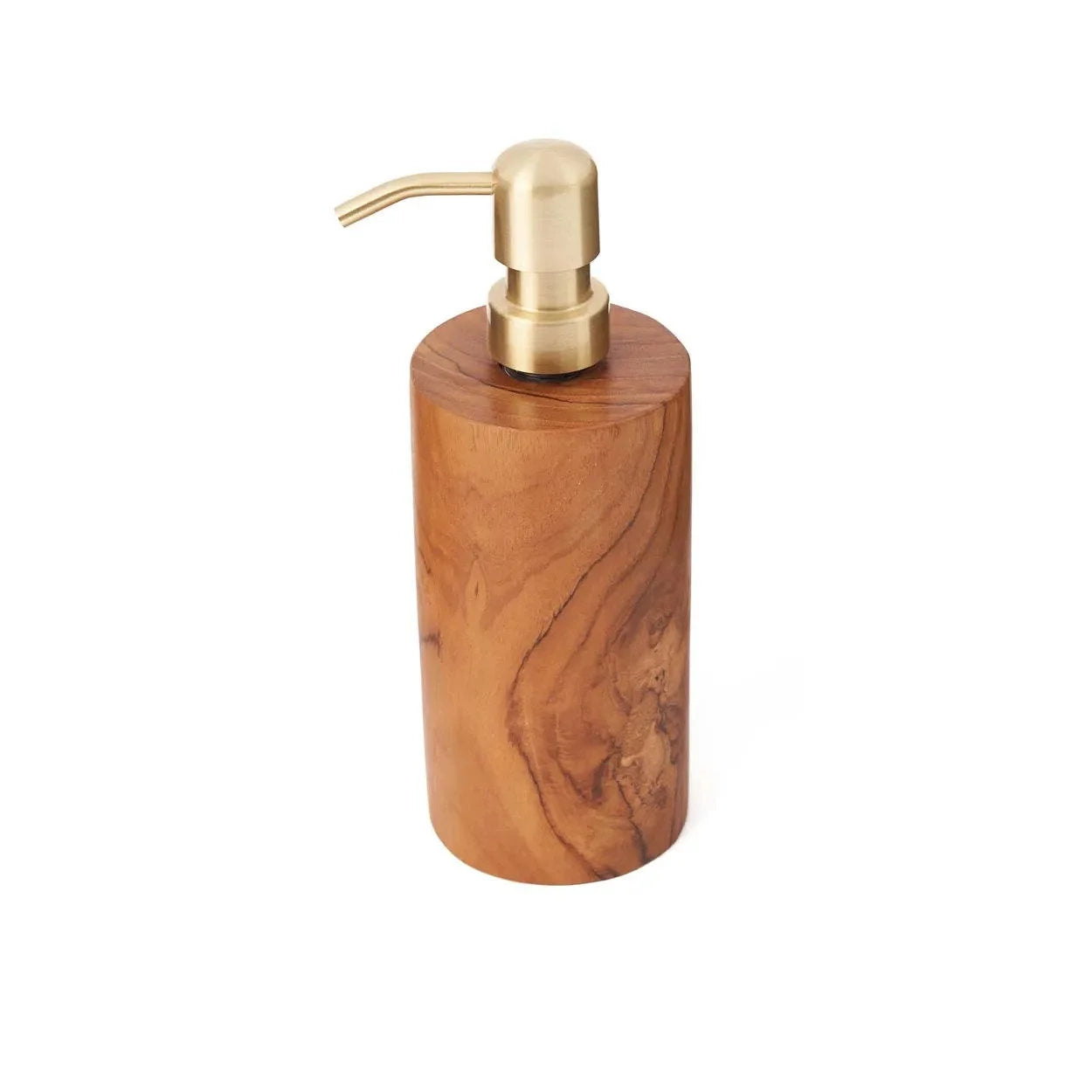 Distributeur de savon en bois dolivier cylindrique pompe dorée polie