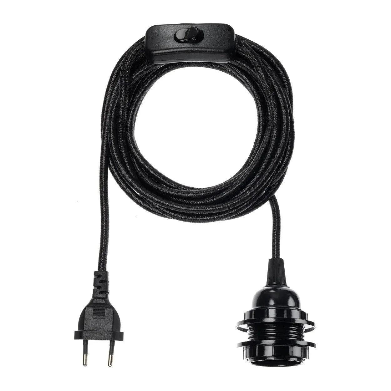 Cordon électrique noir avec interrupteur et douille E27 pour suspension longue 450 cm