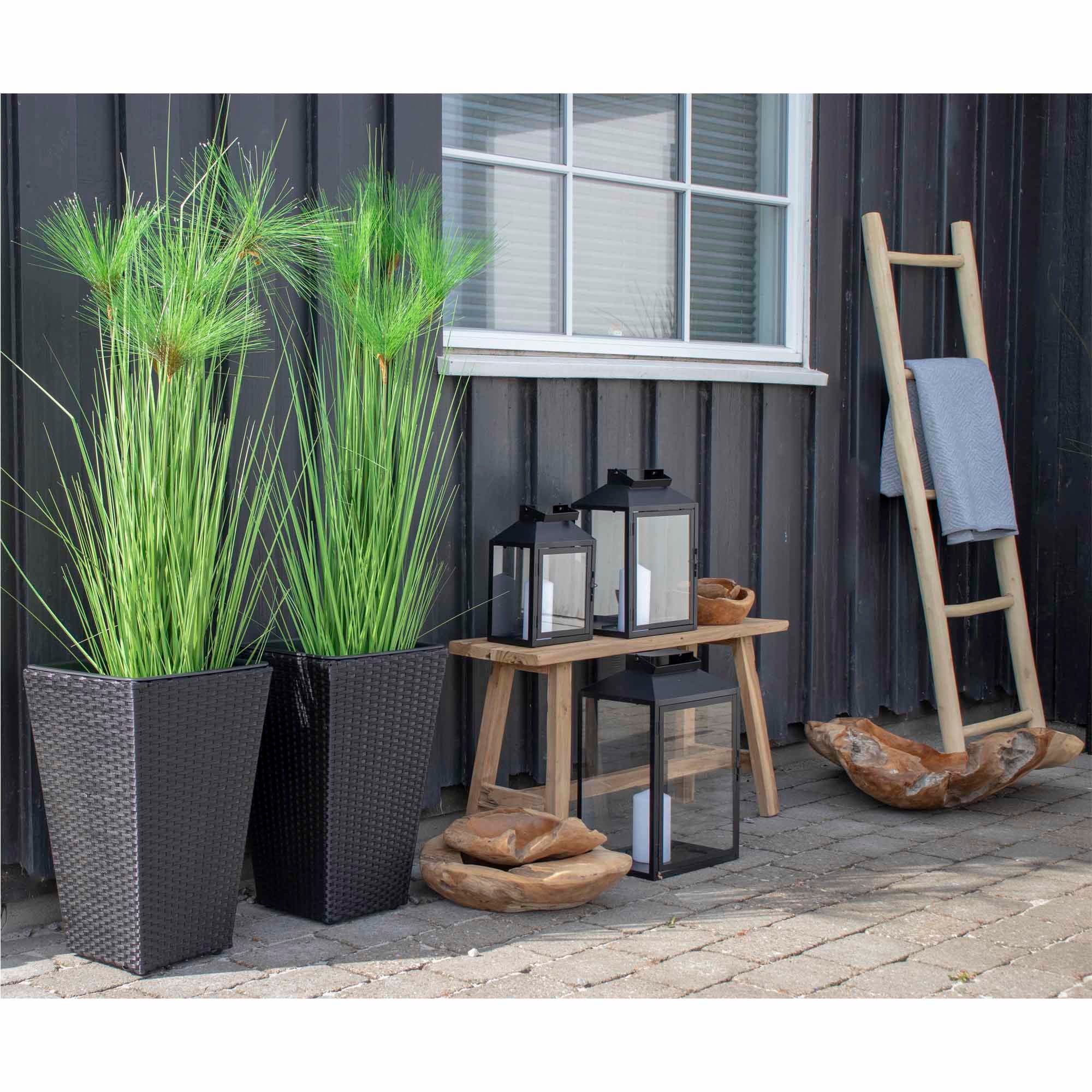 Échelle décorative en teck naturel 50x150 cm avec pampas vert en jardinières noires