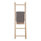Échelle décorative en bois de teck naturel avec jeté à franges 50x150 cm