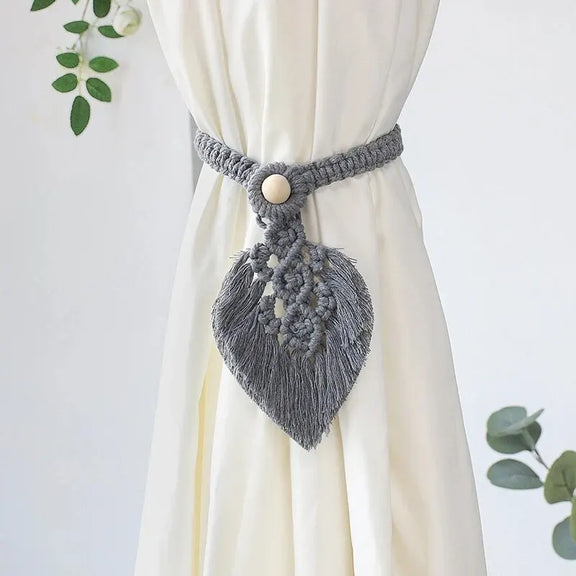 Embrasse rideau feuille en coton avec perles en bois.