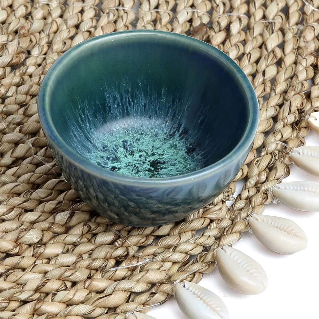 Petit bol en céramique bleue et verte pour sauces, Ensemble de 4