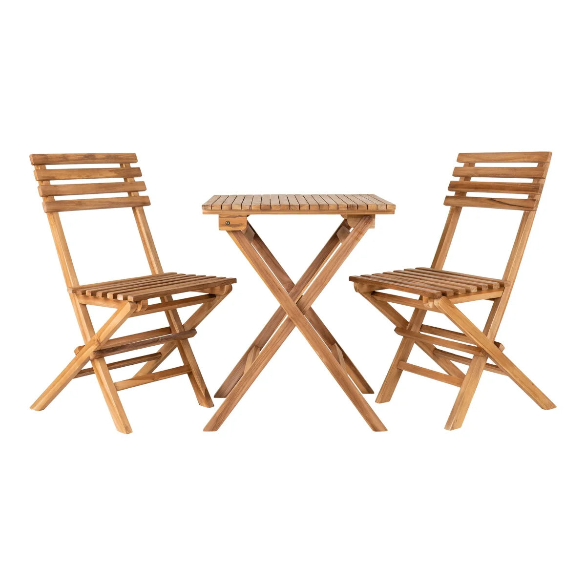 Table pliante bistrot en teck naturel avec 2 chaises