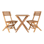 Ensemble bistrot en teck naturel pliant avec deux chaises et table carrée