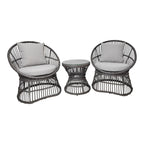 Ensemble lounge en rotin gris avec table ronde et coussins inclus