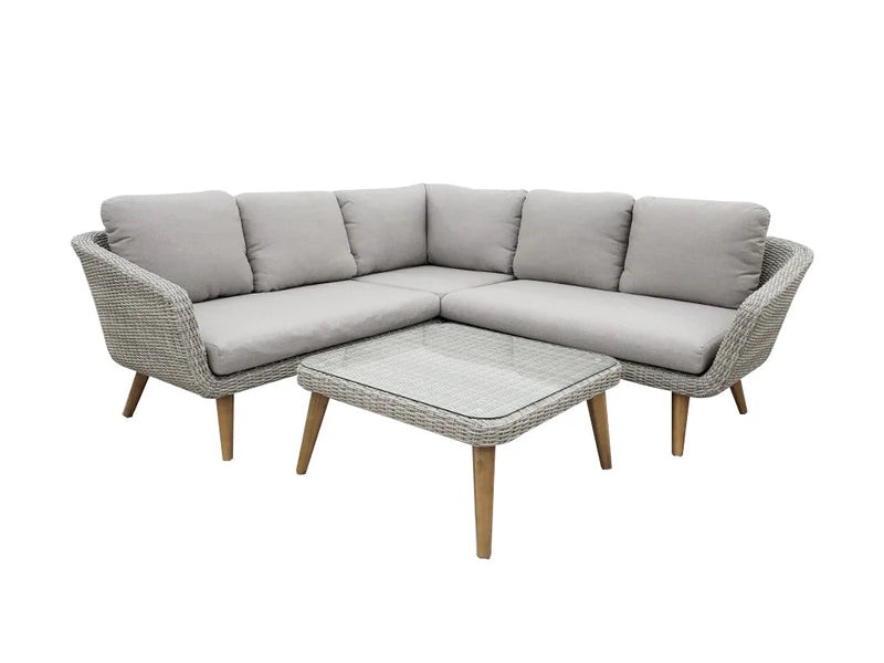 Ensemble salon d’angle extérieur gris avec table basse – 3 pièces