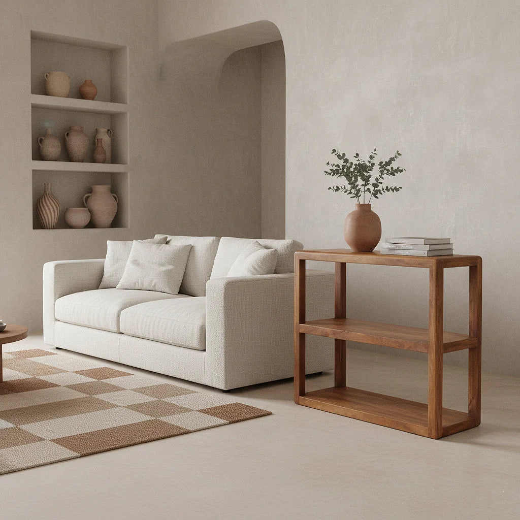 Étagère en bois de manguier brun aux bords arrondis, 100x38 cm