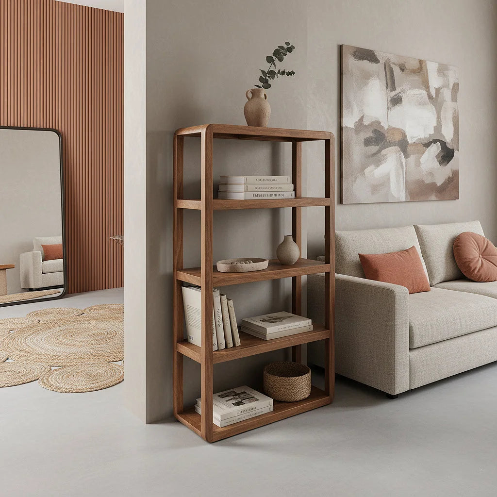 Étagère en bois de manguier brun, formes arrondies ouvertes 100x38 cm