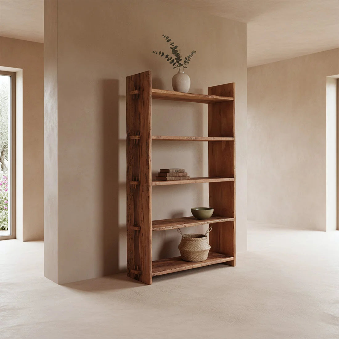 Étagère en bois recyclé marron, montants épais, 100x37 cm