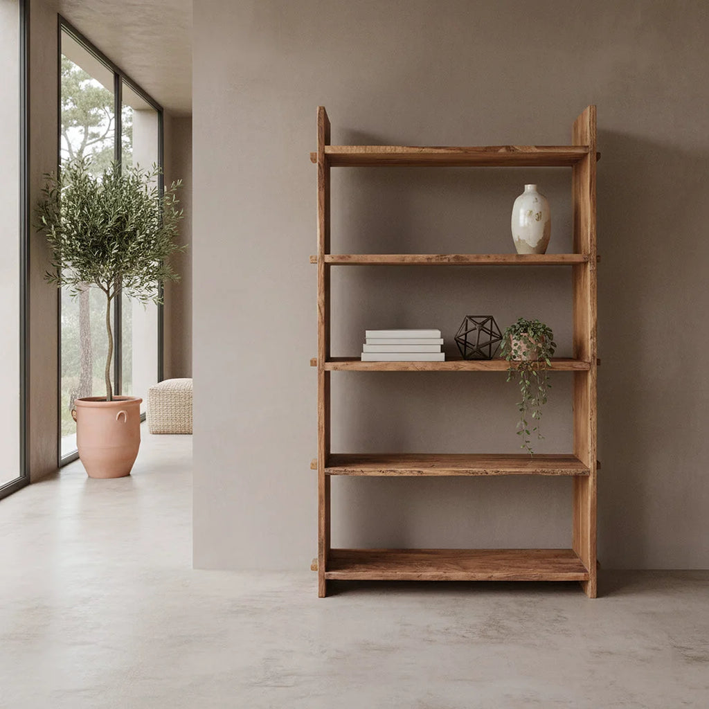 Étagère échelle en bois recyclé marron, 100x37 cm, 4 étages rustiques