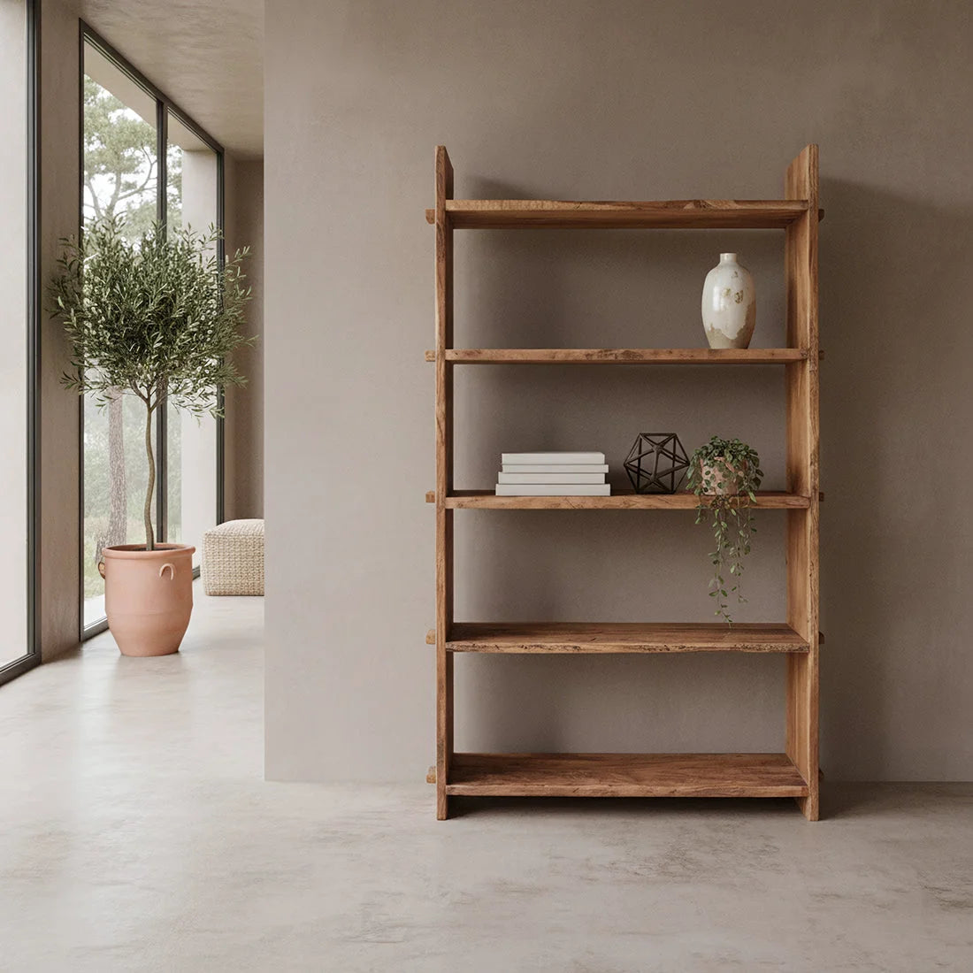 Étagère échelle en bois recyclé marron, 100x37 cm, 4 étages rustiques