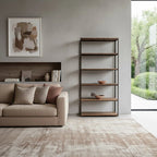 Étagère haute ouverte en bois recyclé et métal noir 100x38 cm avec 5 étagères décorées