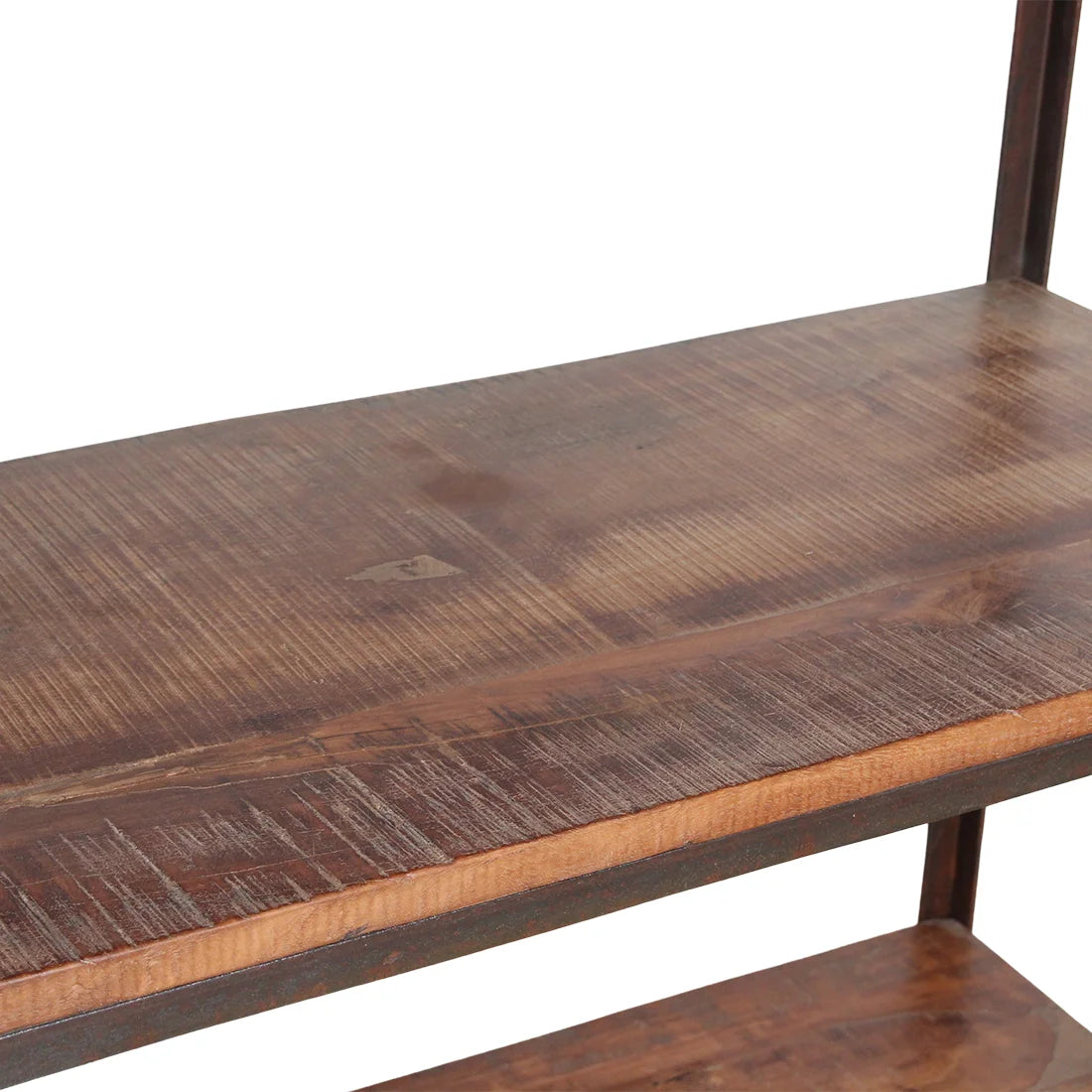 Étagère haute ouverte en bois recyclé brun foncé et métal noir, 100x38 cm