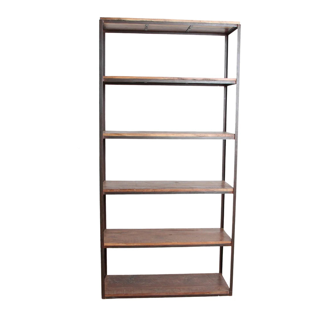 Étagère haute ouverte en bois recyclé et métal noir, 100x38 cm