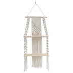 Étagère murale 2 niveaux en bois et macramé 