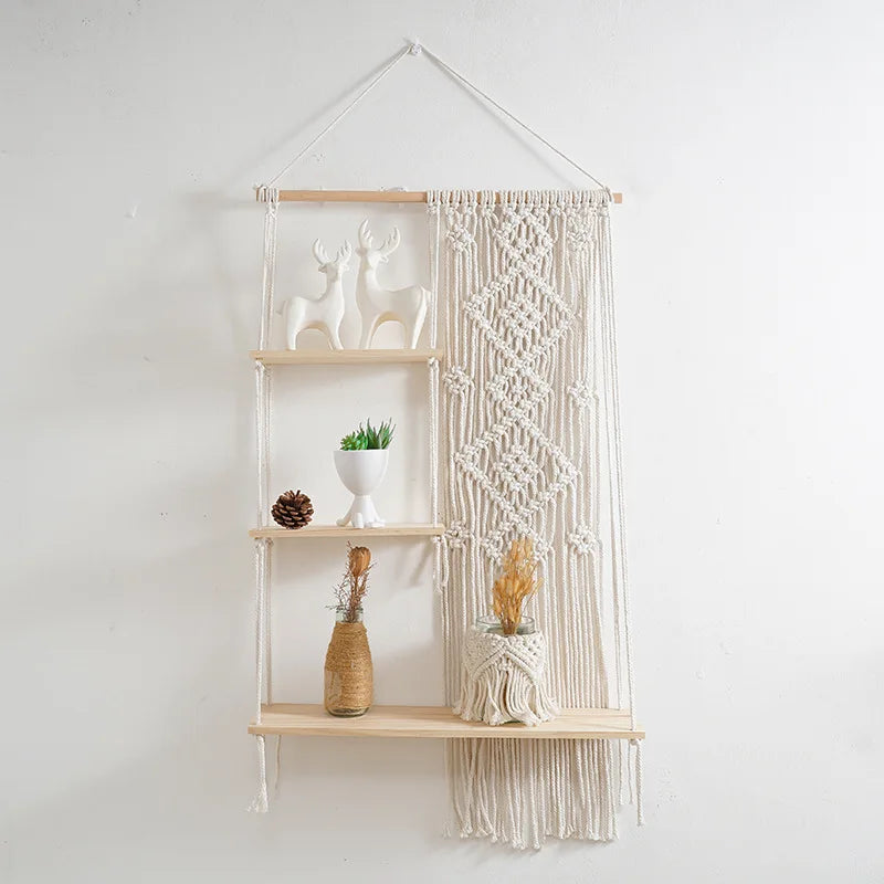 Étagère murale 3 niveaux en macramé
