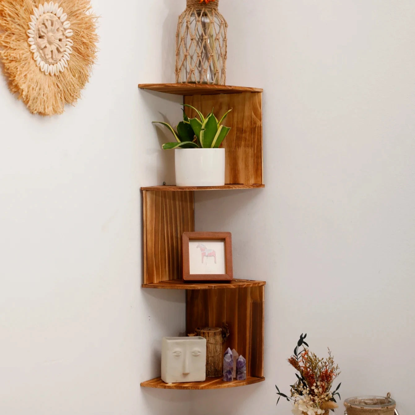 Étagère murale d'angle en bois 4 niveaux variante 1