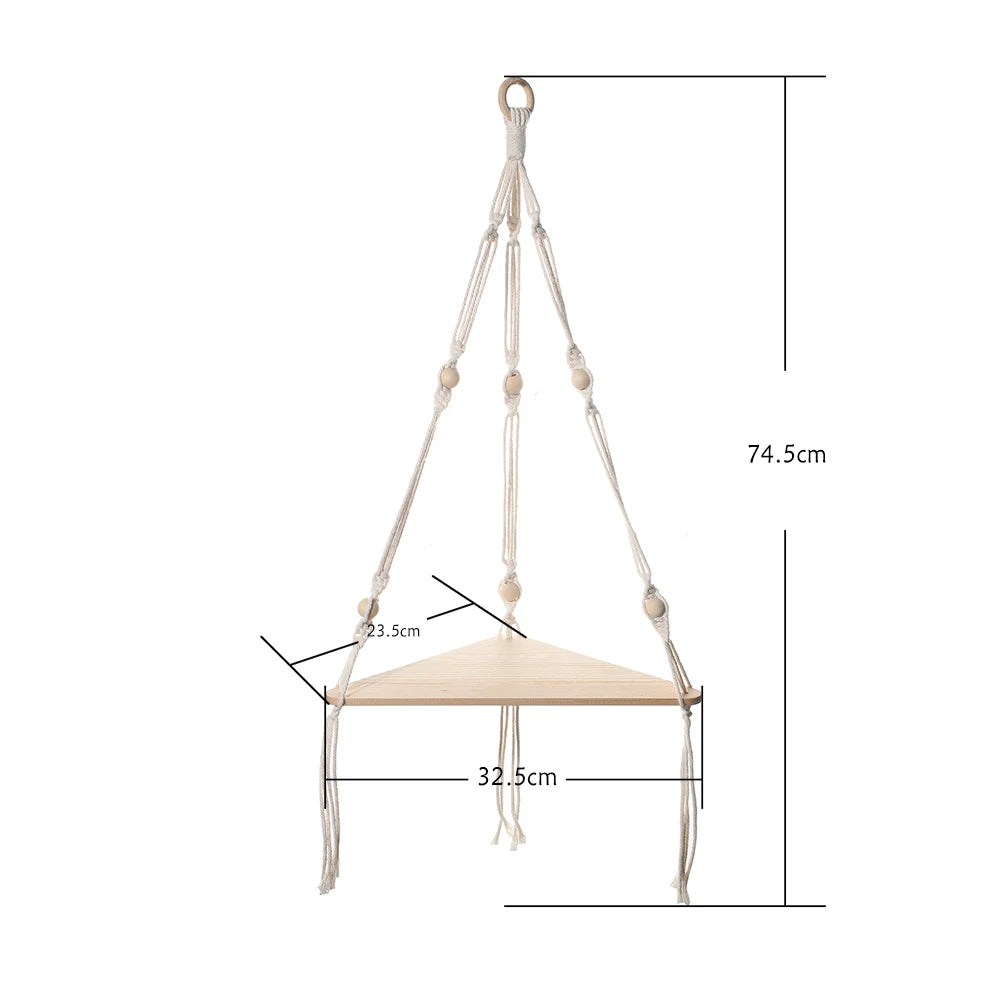 Étagère murale d'angle en bois et corde variante 1 dimension