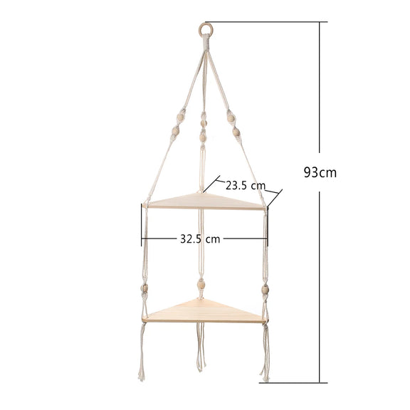 Étagère murale d'angle en bois et corde variante 2 dimension
