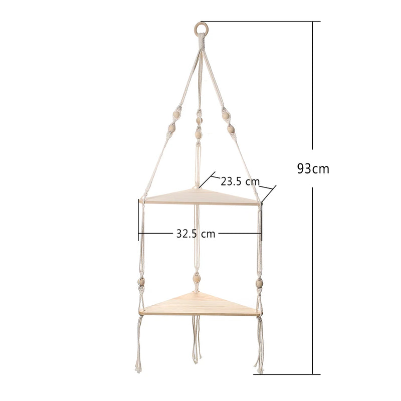 Étagère murale d'angle en bois et corde variante 2 dimension