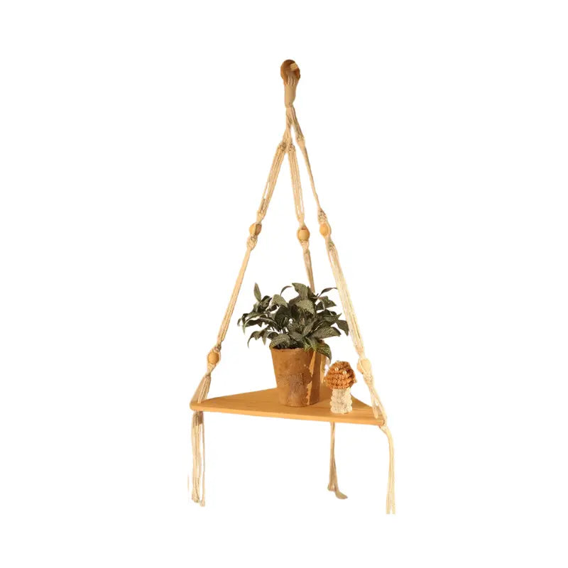 Étagère murale d'angle en bois et corde