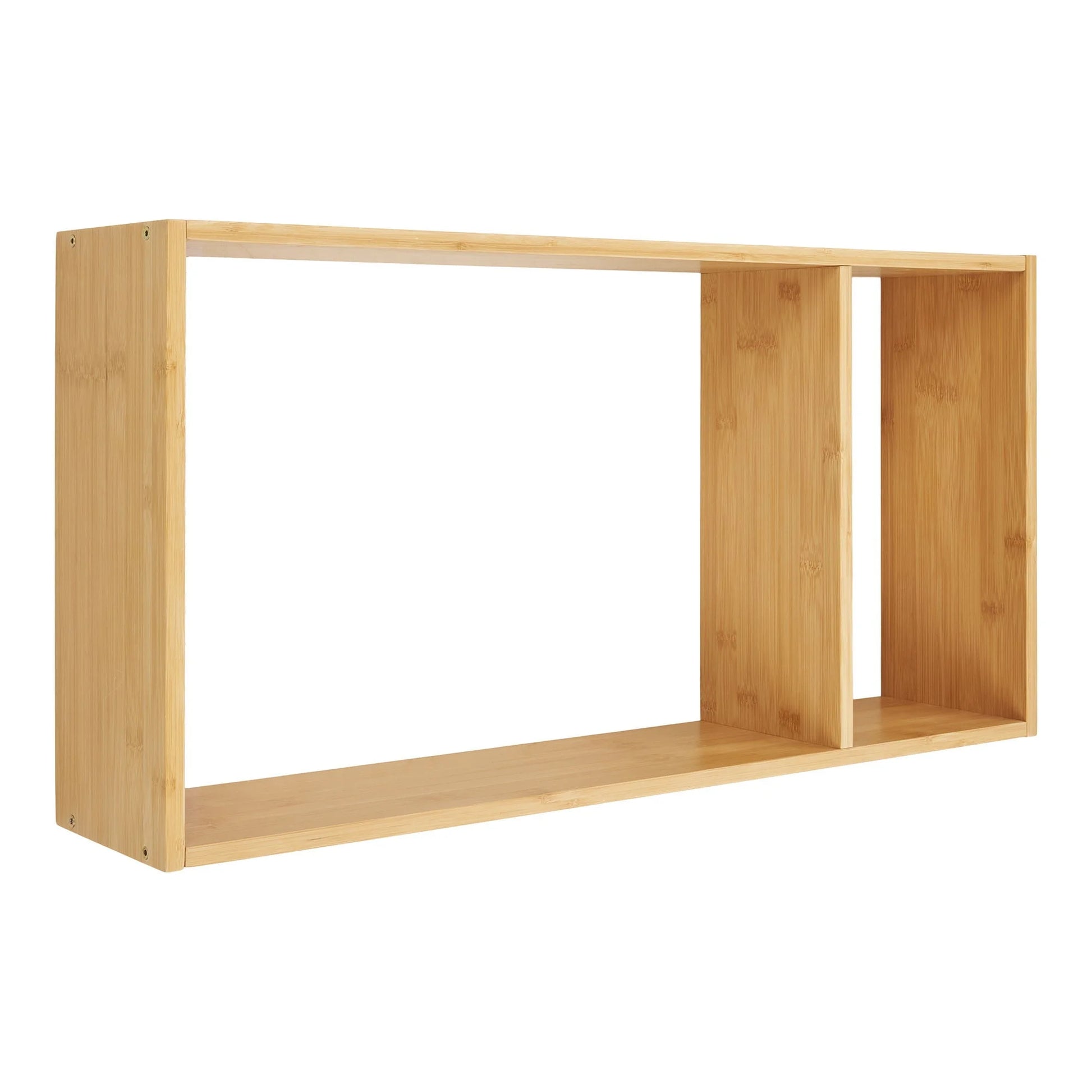 Étagère murale en bambou naturel avec deux compartiments asymétriques 70x15 cm