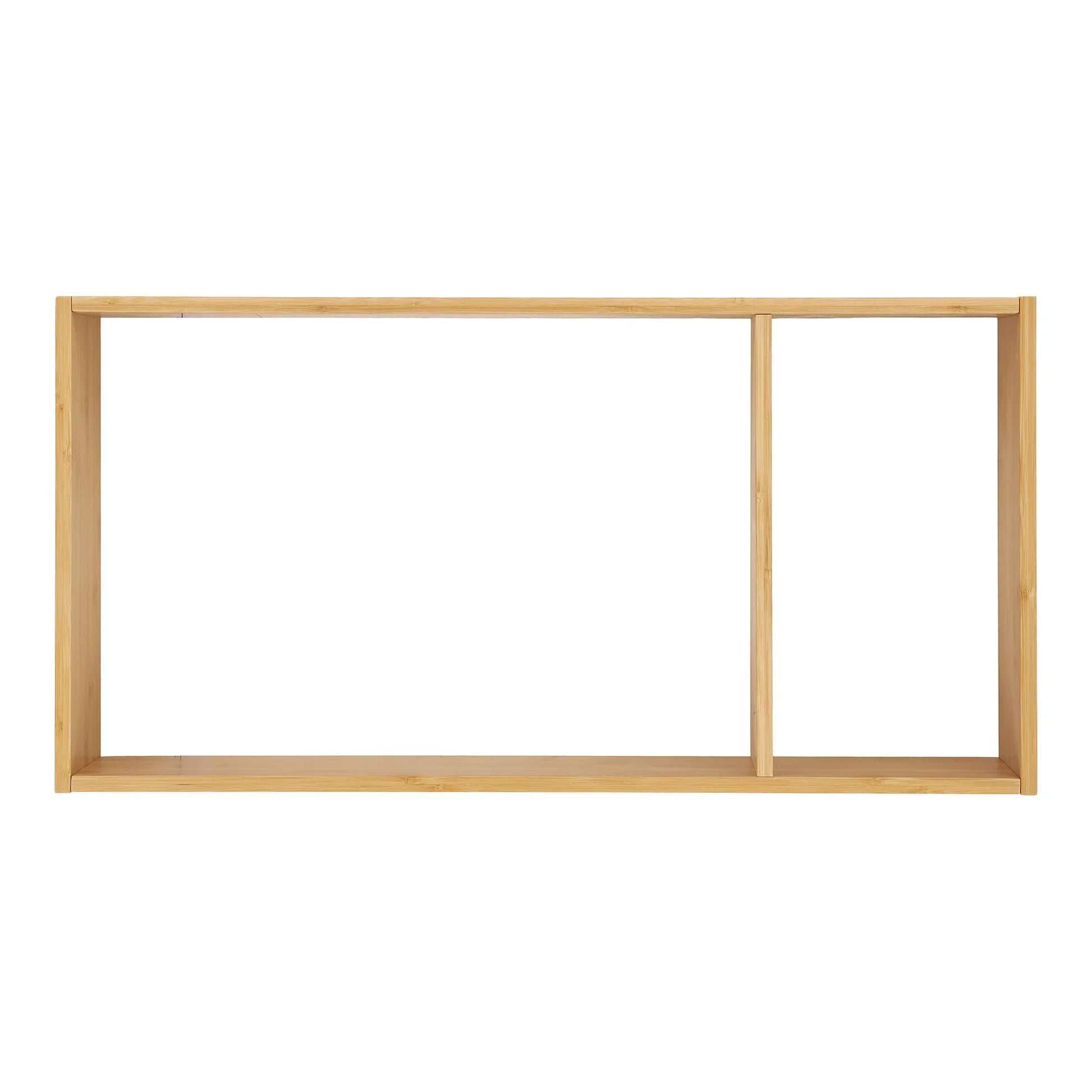 Étagère murale en bambou naturel avec deux compartiments asymétriques 70x15 cm