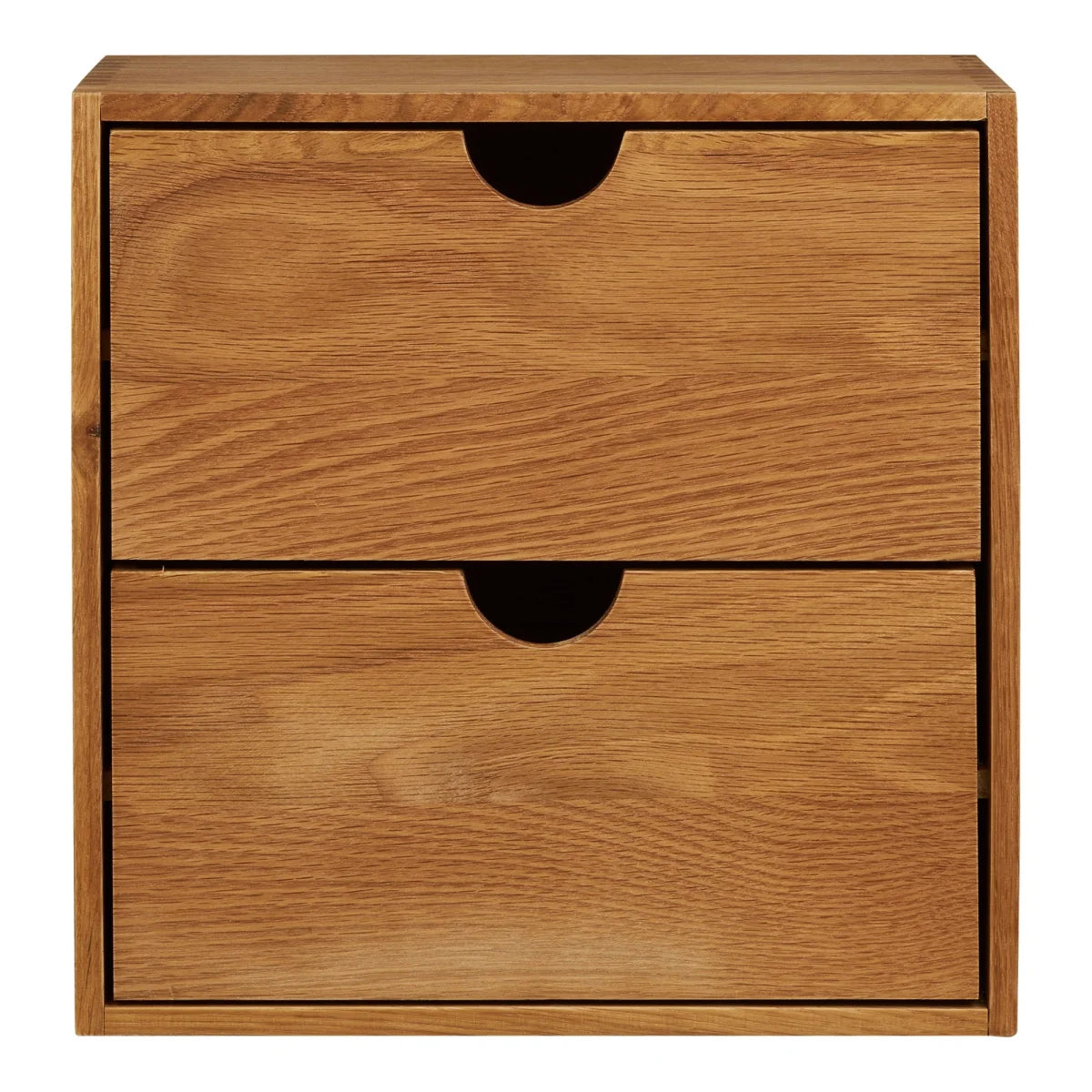 Étagère murale en bois de chêne clair avec deux tiroirs à poignées semi-circulaires