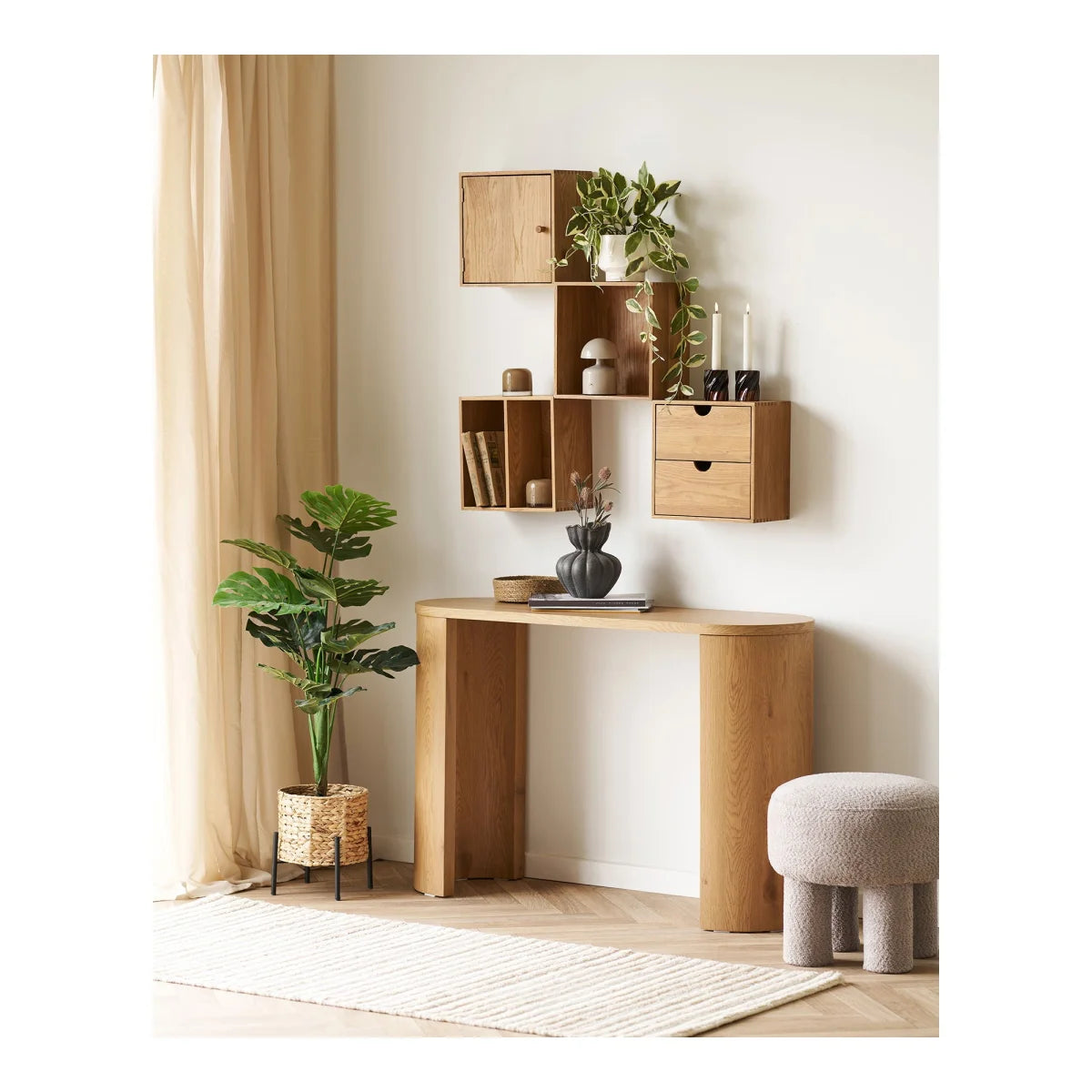 Console en bois clair avec courbe frontale pour Étagère murale en chêne clair