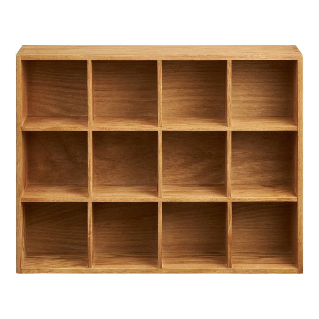 Étagère murale en bois de chêne naturel avec douze compartiments, dimensions 39x11x51 cm