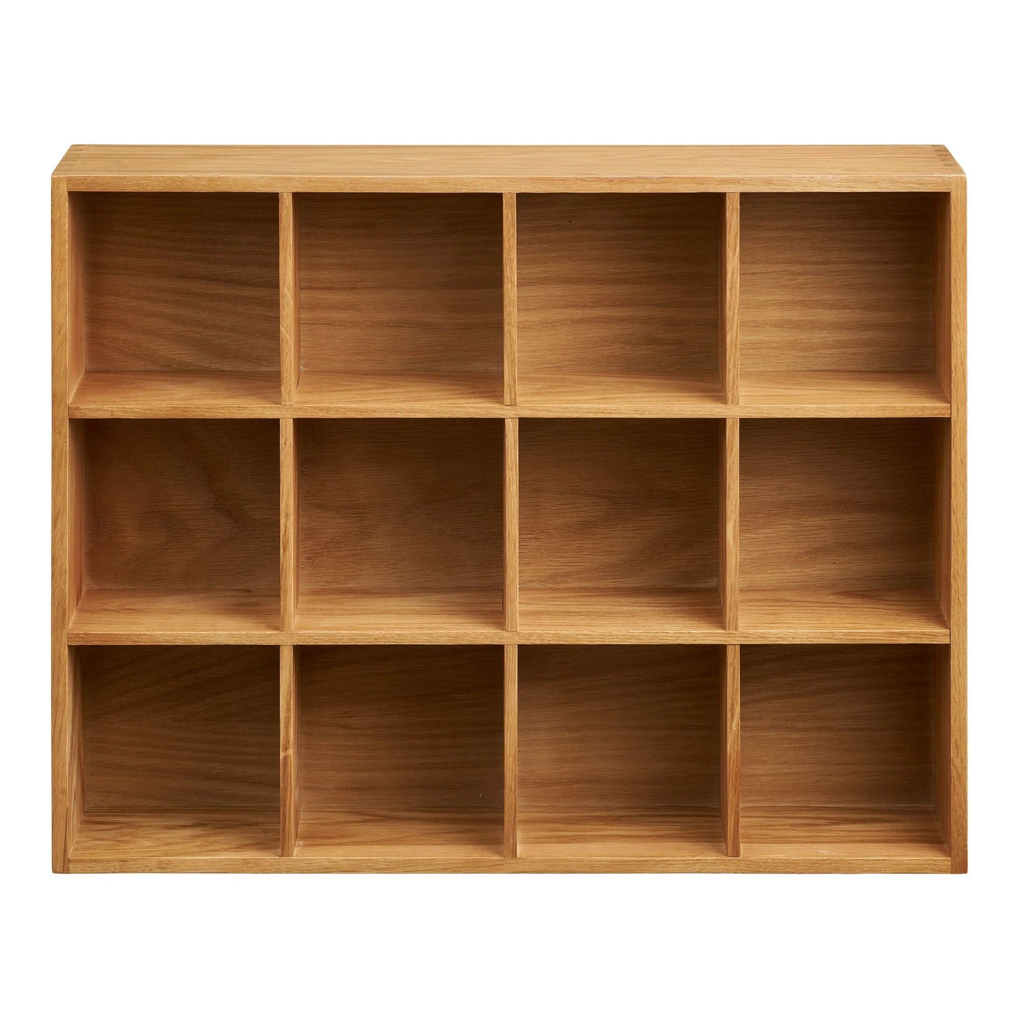 Étagère murale en bois de chêne naturel avec douze compartiments, dimensions 39x11x51 cm