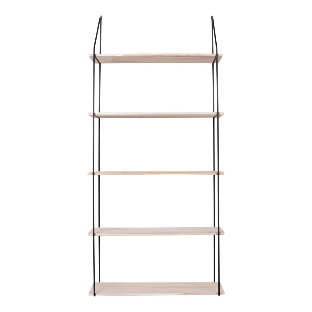 Étagère murale en bois naturel et métal noir avec cinq niveaux suspendus