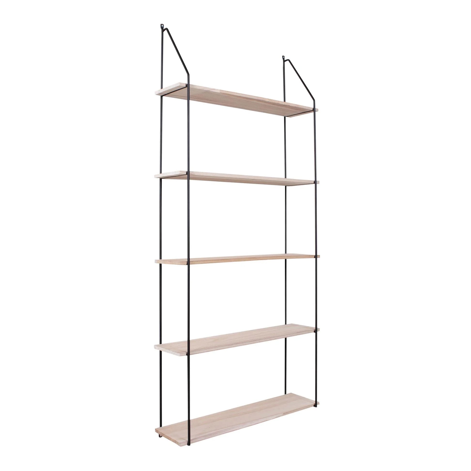 Étagère murale en bois naturel et métal noir avec cinq niveaux, rectangle 65x17 cm