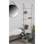 Miroir rond et étagère murale en bois naturel et métal noir rectangulaire