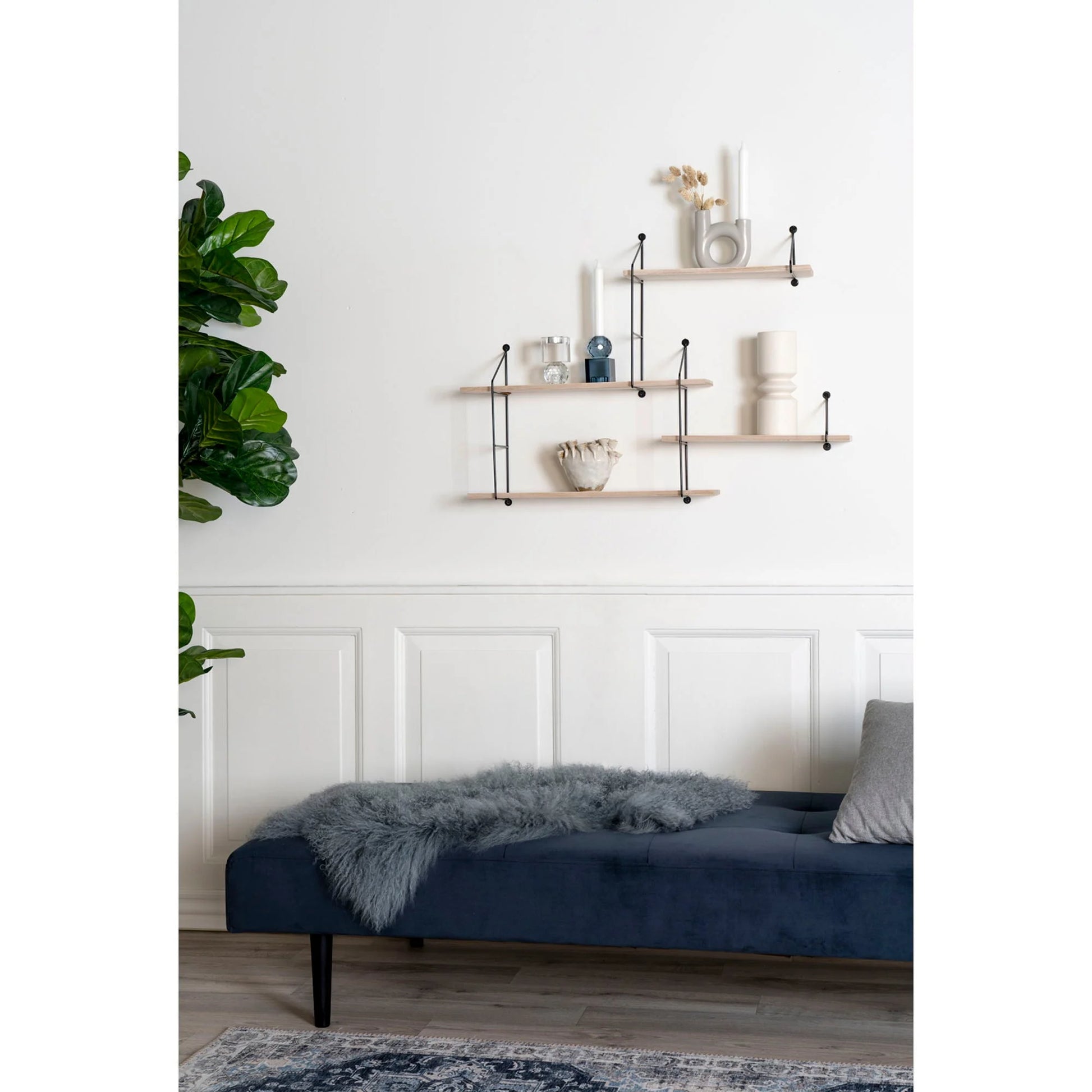 Étagère murale bois naturel et métal noir rectangulaire avec trois niveaux déco