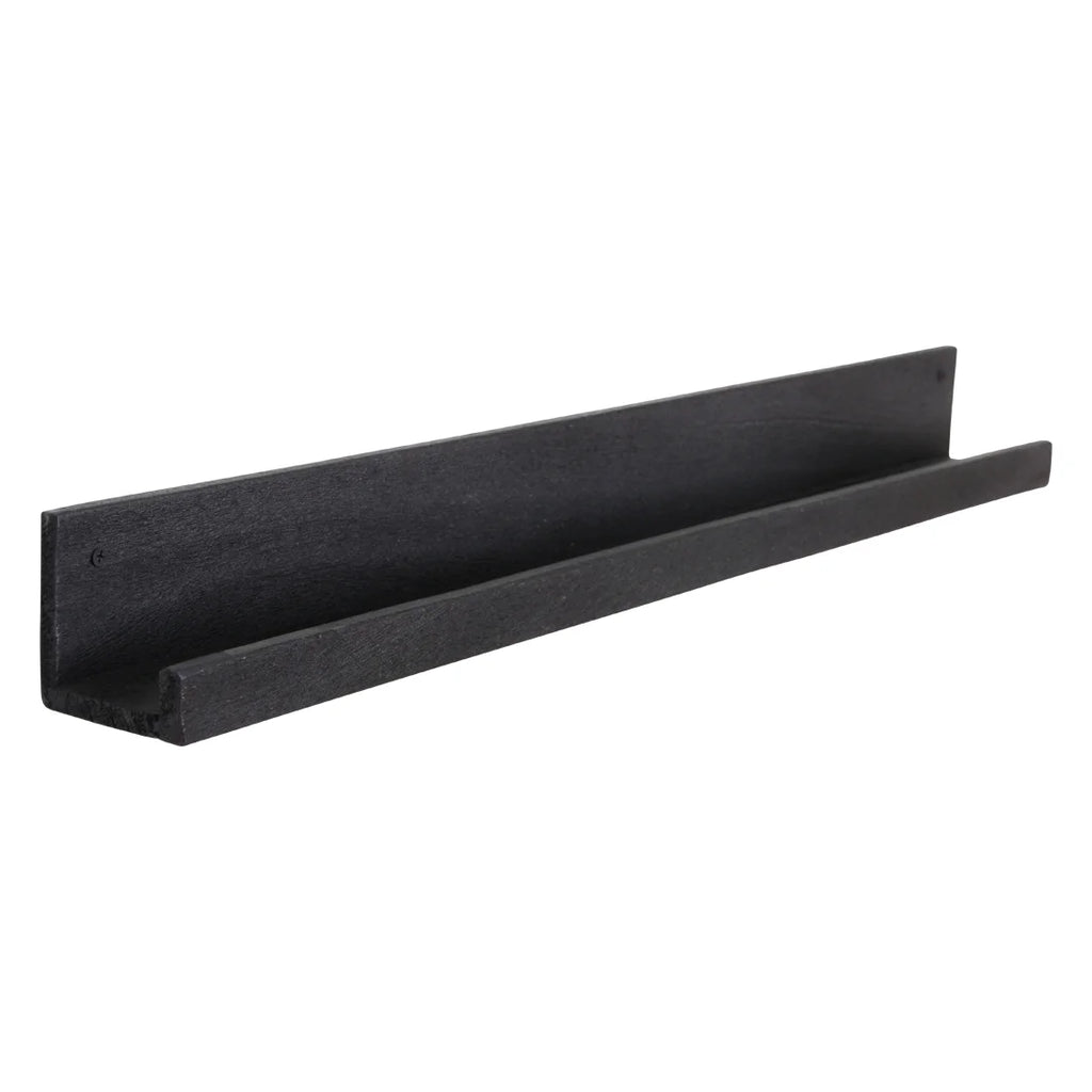 Étagère murale bois noir industriel 75x8 cm avec support U-channel métal noir