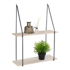 Étagère murale 2 niveaux bois paulownia et acier noir 55x72 cm