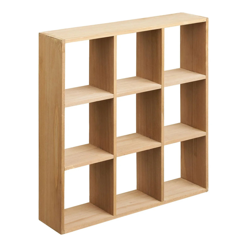 Étagère murale en bois de pin naturel à 9 casiers carrés – 46x46 cm
