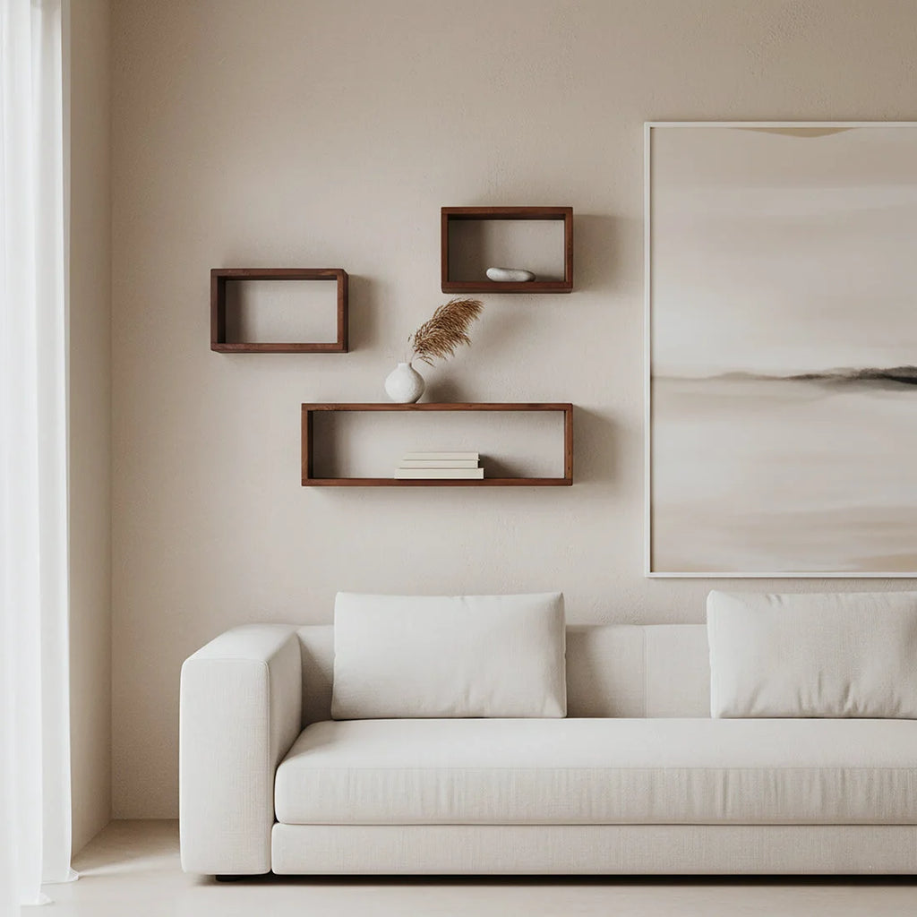 Étagère murale en bois recyclé brun, 70x15 cm, minimaliste asymétrique