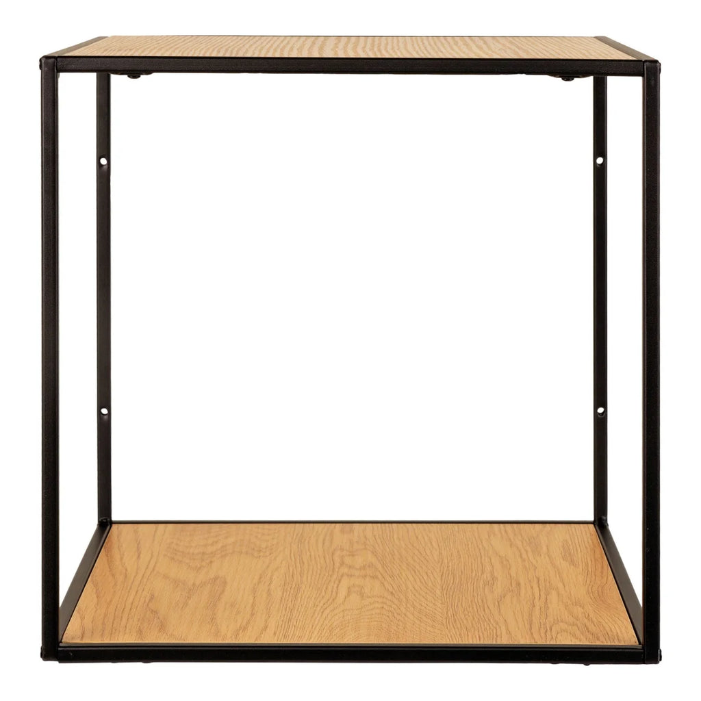 Étagère murale carrée en bois chêne et métal noir 36x36 cm