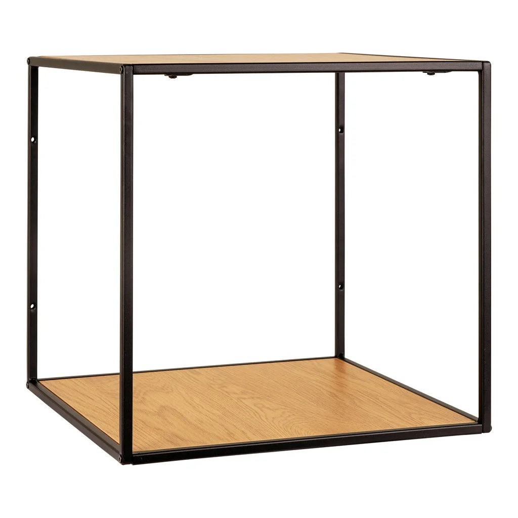 Étagère murale carrée en bois chêne et métal noir 36x36 cm