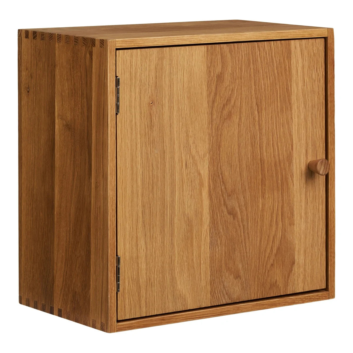 Étagère murale en chêne naturel avec porte battante et poignée ronde en bois