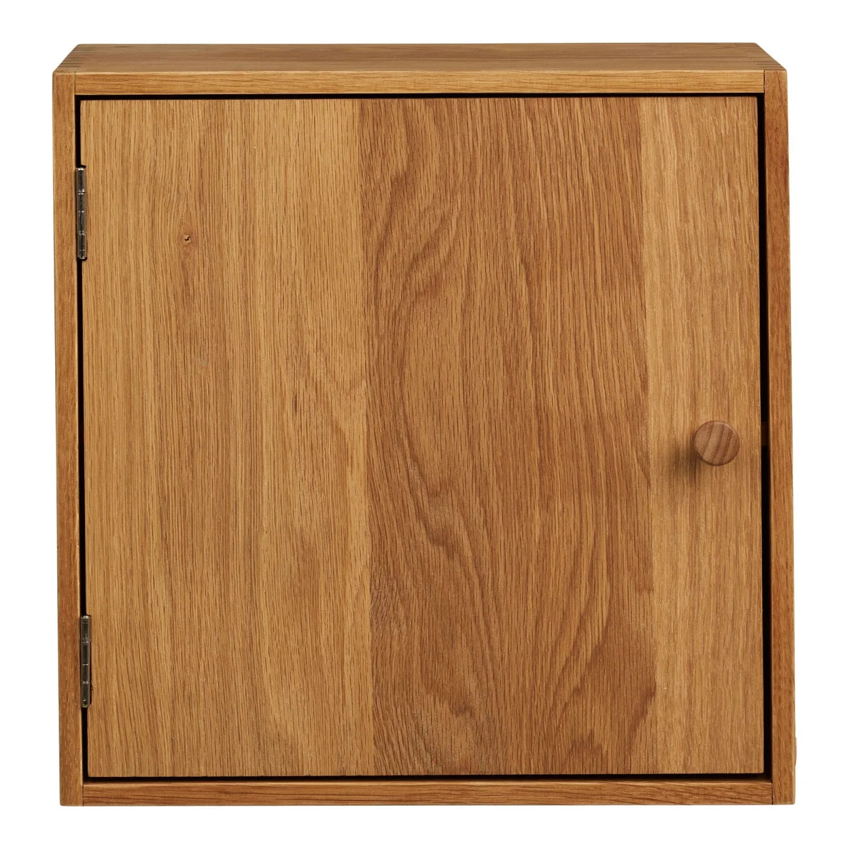 Étagère murale en chêne naturel avec porte battante et petit bouton rond