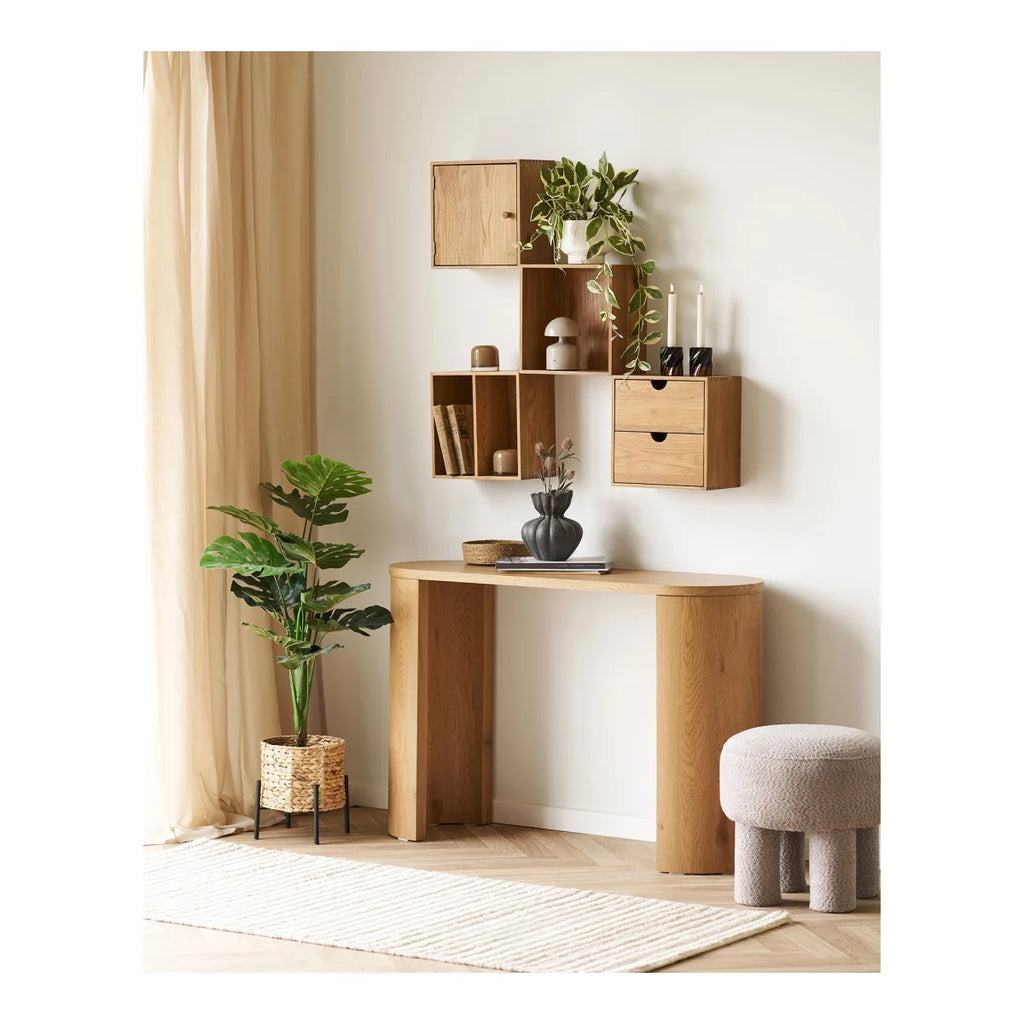 Étagère murale en chêne naturel 30x30 cm avec porte battante et design minimaliste