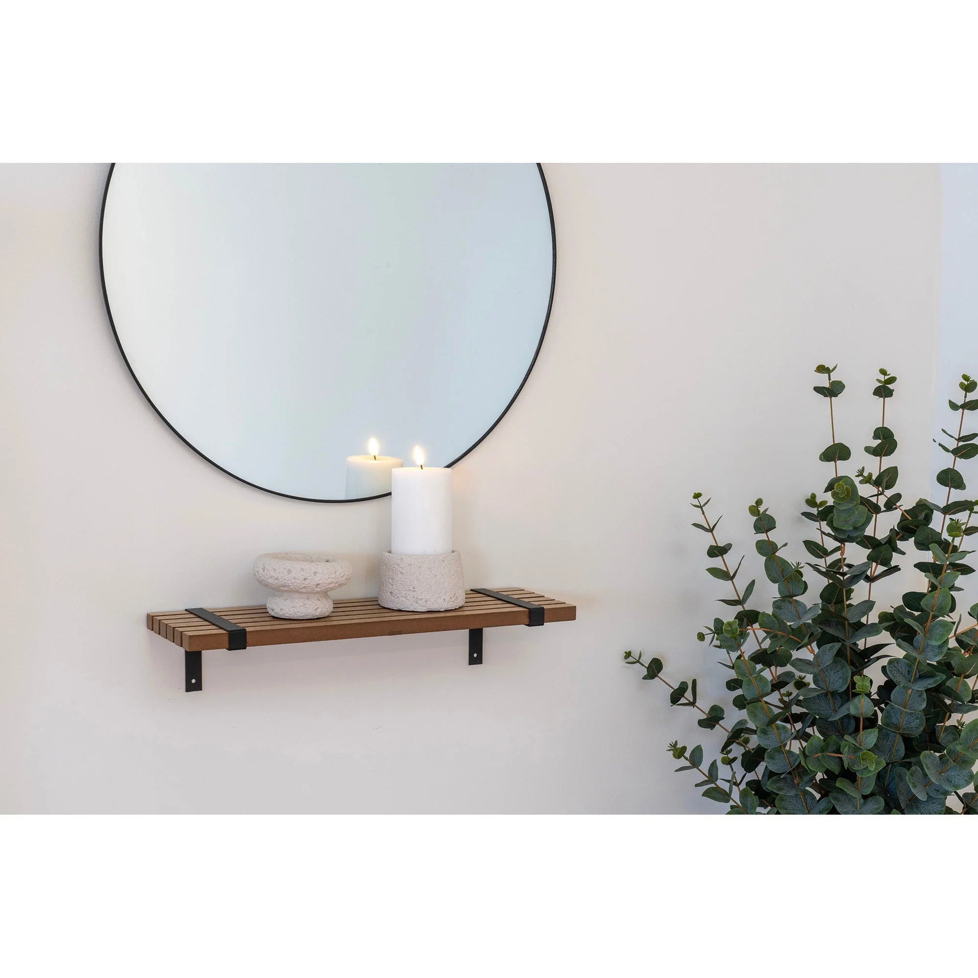 Étagère murale en frêne avec supports métalliques noirs 50x15 cm