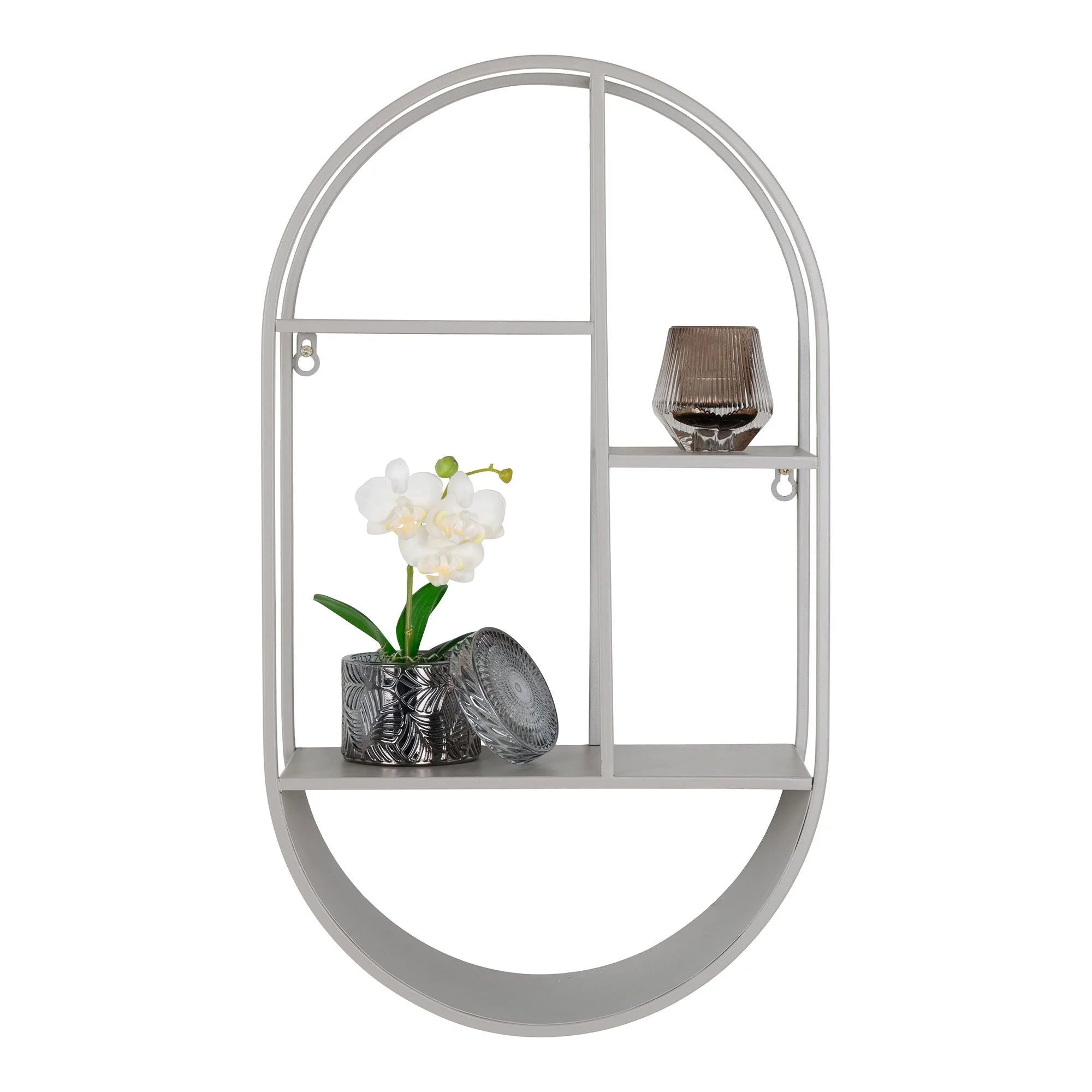 Étagère murale ovale en acier gris 35x15x60 cm, moderne et élégante pour votre décoration